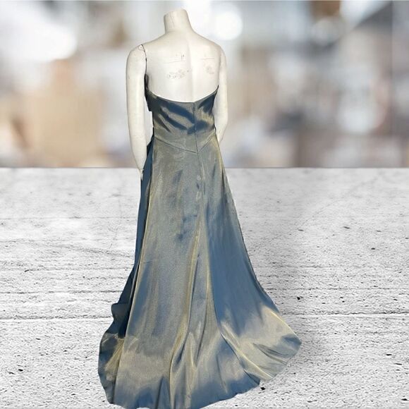 Rene Ruiz Metallic Shine Blue Gold Strapless Gown - Picture 5 of 8